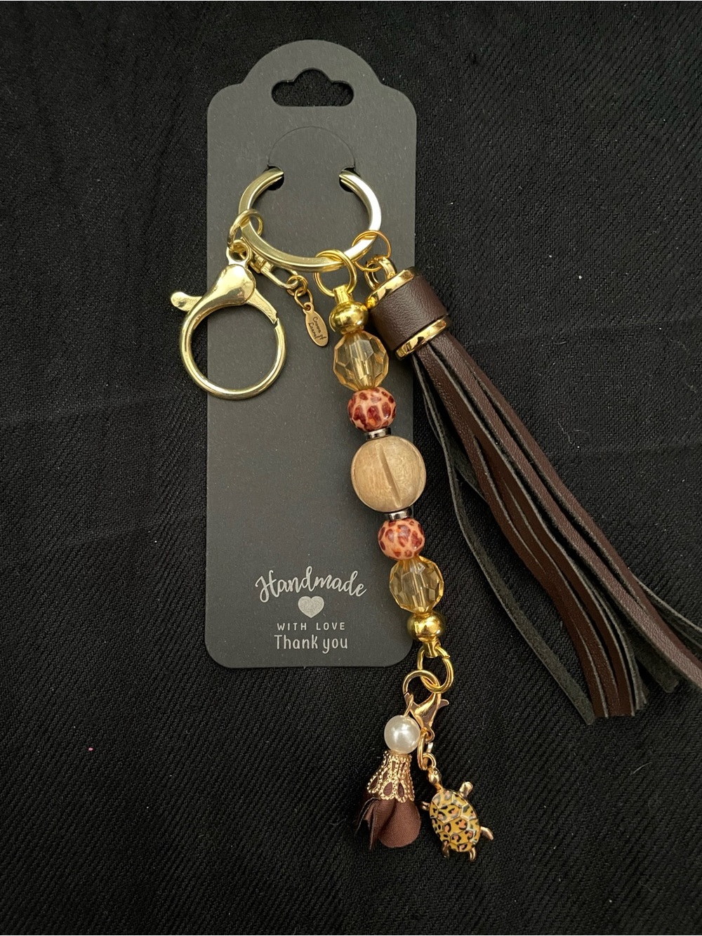 Handmade Brown Tassel and Beaded Keychain Charm